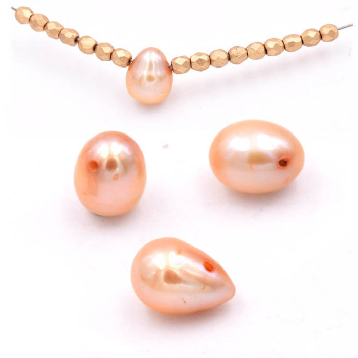 Freshwater pearl oval champagne 8x6mm - Hole: 0.6mm (4)
