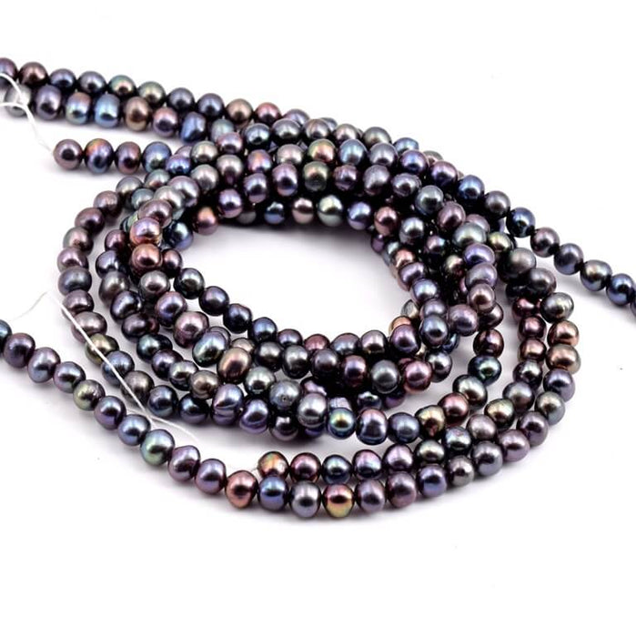 Freshwater pearl round potatoe tahitian grey - 4mm (1 Strand-37cm)