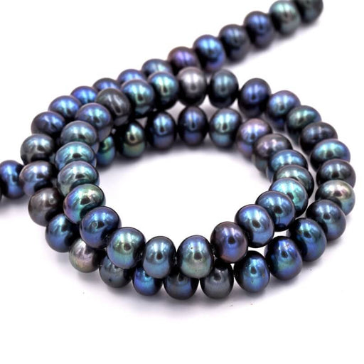 Buy Freshwater pearl button rondelle Tahitian grey 8x5mm (1 Strand)