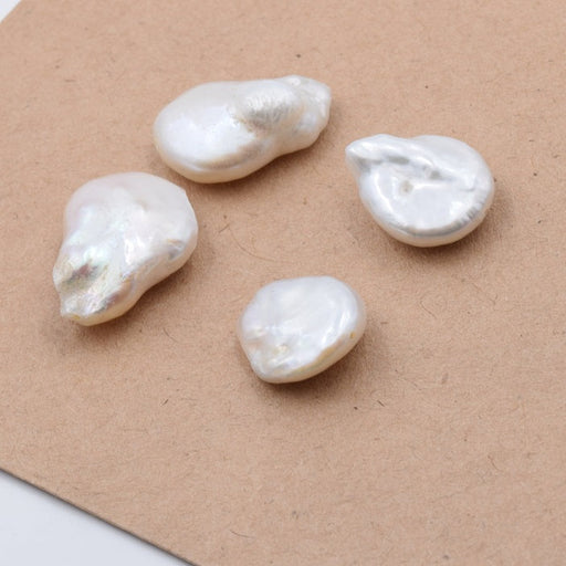 Freshwater pearls irregular white flat bead 12-20mm (4 pearls)