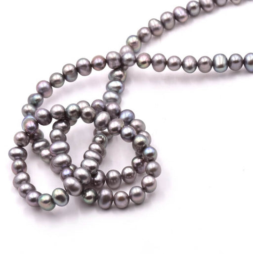 Buy Freshwater pearl Round iridescent dark gray potatoe 5mm (1 strand - 40cm)