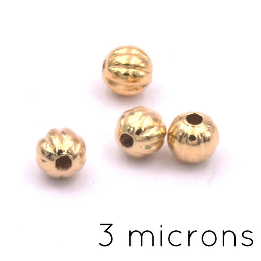 Round bead striated Gold-plated 3 microns - 3mm - hole: 0.8mm (4)