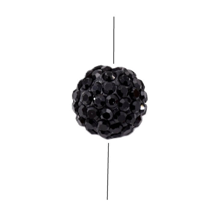 Shamballa style bead -jet black - 12mm Hole: 1mm (1)