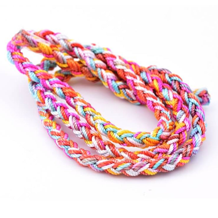 Polyester braided cord - 4mm pink white blue and yellow (50cm)