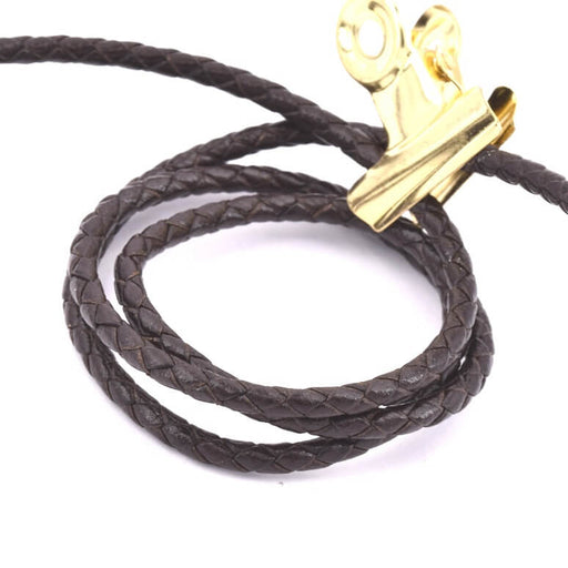 Buy Round braided leather cord chocolate brown 3mm (50cm)