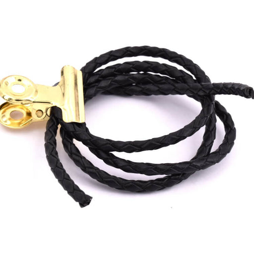 Buy Round braided leather cord black 3mm (50cm)