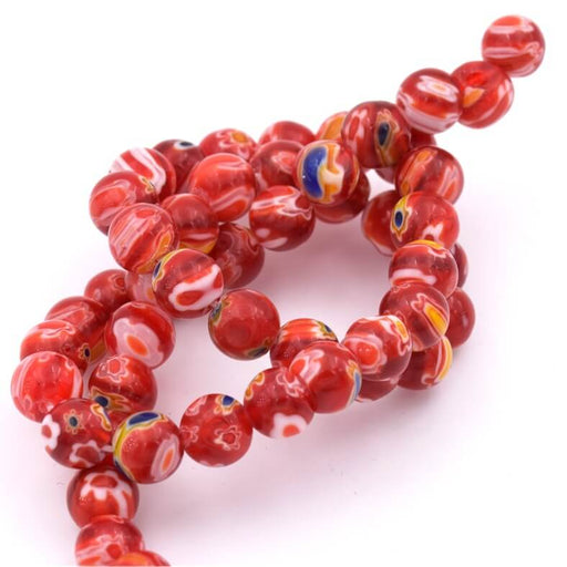 Buy Millefiori beads Red round 8mm - Hole 1mm (1 Fil)