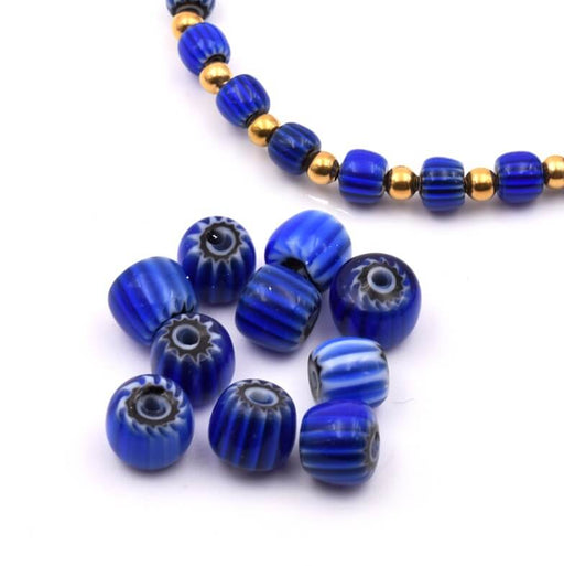 Buy Millefiori blue barrel tube bead 6-7x5-6mm - hole: 1mm (10)