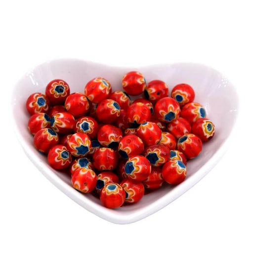 Red millefiori beads - 8-9mm - Hole: 0.8mm (20)