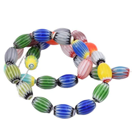 Millefiori Tube barrel Bead Mix colored - 8x12mm - Hole: 1mm (1 strand)