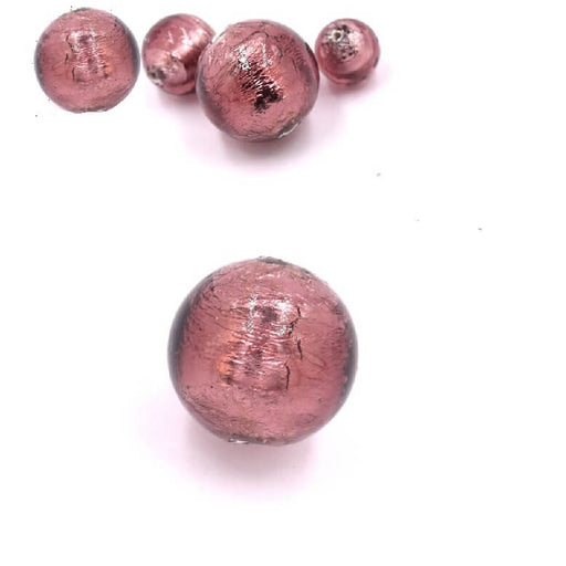 Murano Round Bead Dark Amethyst and Silver 10mm (1)