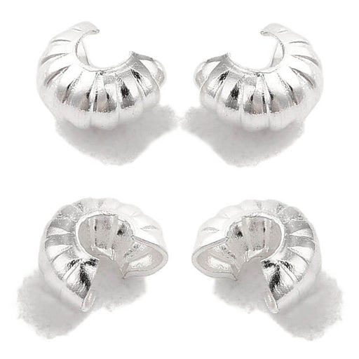 Crimp Beads Ribbed Silver-Plated Brass - 4x3mm (10)