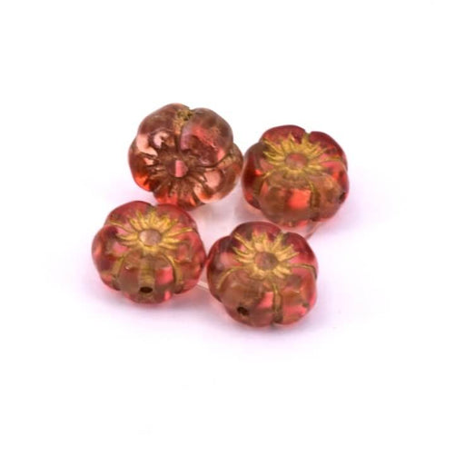 Bohemian glass bead grenadine pink and gold hibiscus flower 8mm (4)