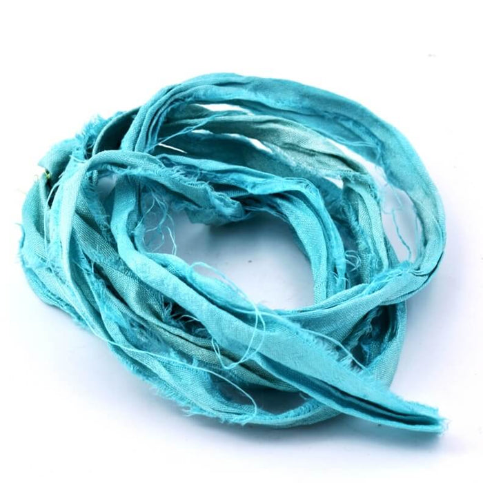 Sari silk ribbon crinkled frayed recycled turquoise 30mm (1m)