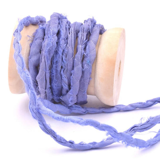 Buy Recycled sari silk ribbon sewn crinkle blue purple 3mm (1m)