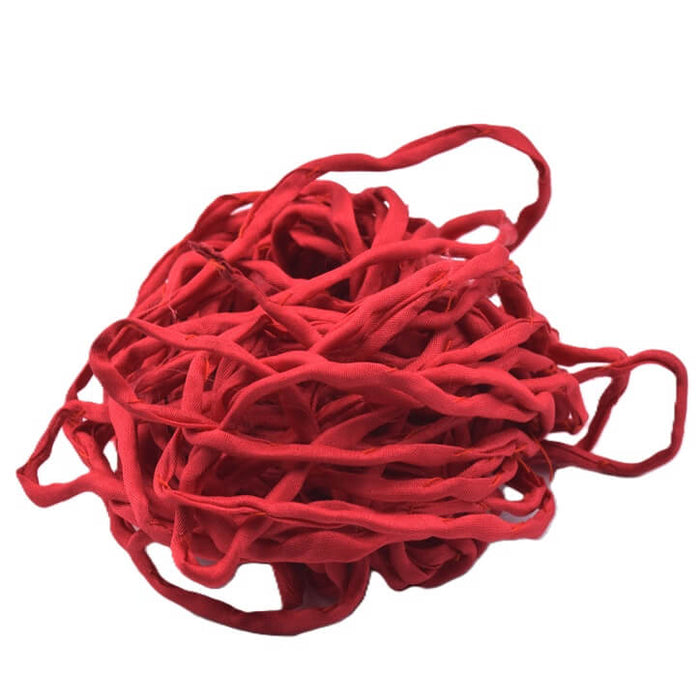 Hand-stitched natural silk cord - raspberry red dye - 2mm (1m)