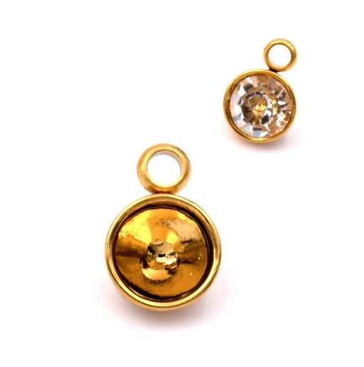 Round Pendant glue on - Golden Stainless Steel 6mm for SS24 or 4mm Beads - Hole: 1mm (1)