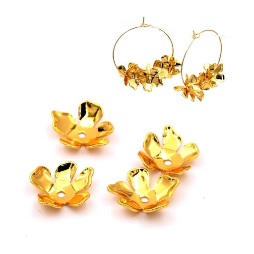 Buy Flower Bead Caps - 14mm Golden Brass - Hole: 1mm (4)