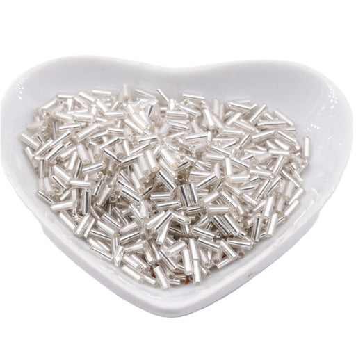 Glass tube bugle beads Silver lined frosted - 4-5x2mm - Hole: 0.8mm (10g)
