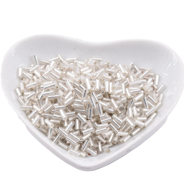Silver lined glass tube beads 4-5x2mm - Hole: 0.8mm (10g)