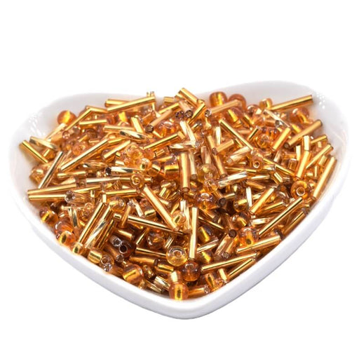 Mix of seed beads and tube beads - topaz silver-lined gold (10g)