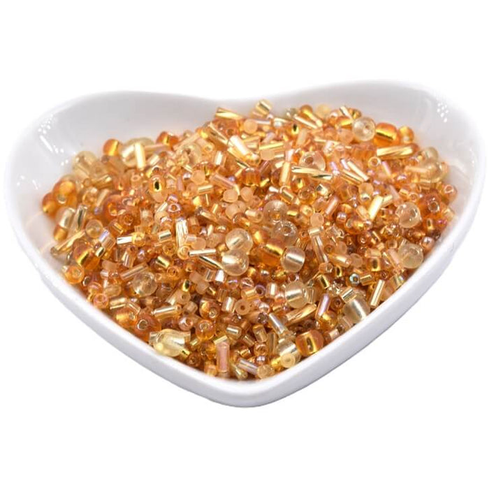 Mix of seed beads and tube beads - silver-lined topaz iridescent & frosted (10g)