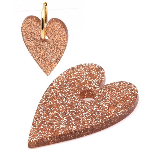 Buy Glittery amber heart resin pendant 30x20mm - Hole: 3.25mm (1)