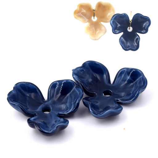 Montana Steel Blue Resin Flower Bead 25mm - Hole: 2mm (2)