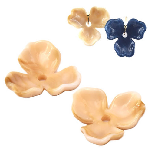 Cream Resin Flower Bead 25mm - Hole: 2mm (2)