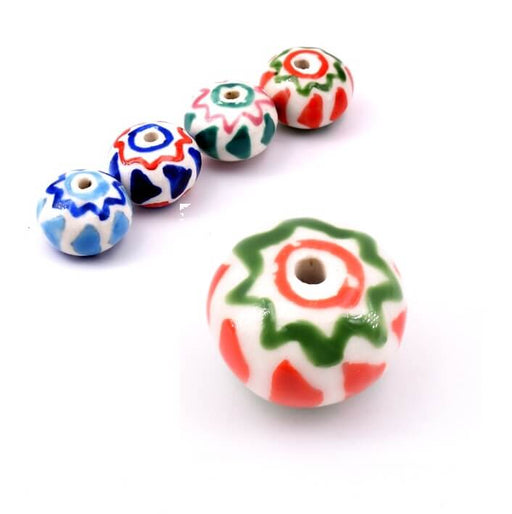 Round bead in white red and green porcelain - 11x15mm (1)