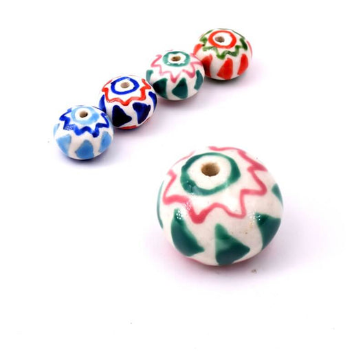 Buy Porcelain rondelle bead - White green and pink 11x15mm (1)