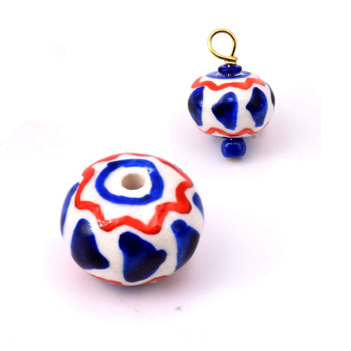 Porcelain rondelle bead - White red and blue - 11x15mm (1)