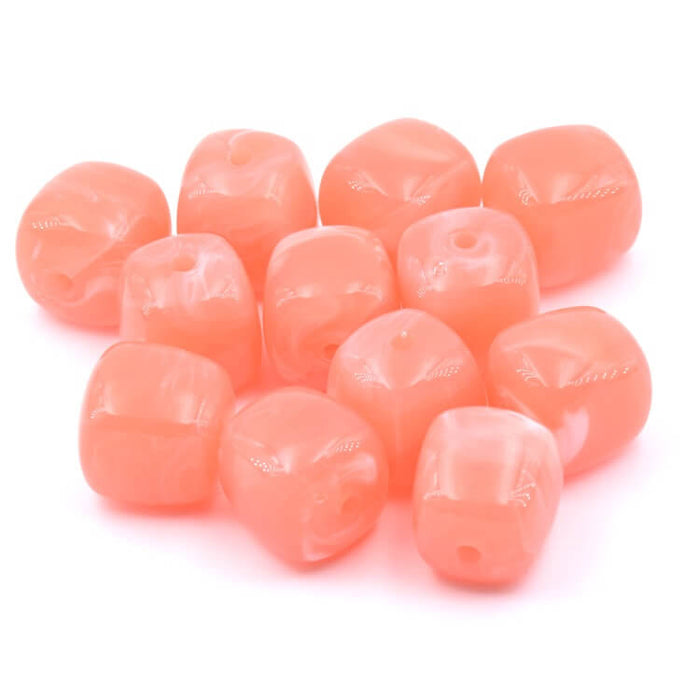 Pink resin rounded cube bead 17x16mm - Hole: 2mm (12)