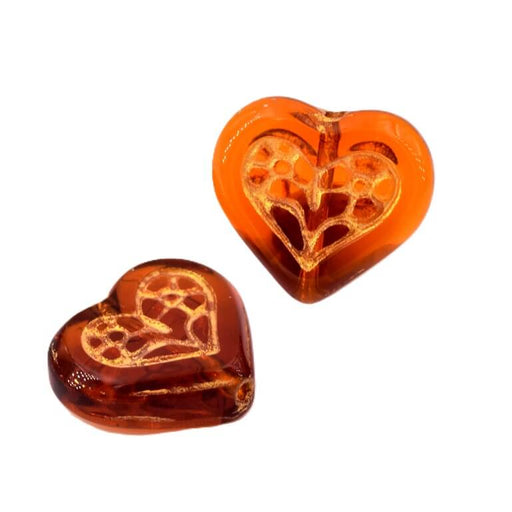 Heart beads Golden amber glass - 16x18mm - Hole: 1mm (2)