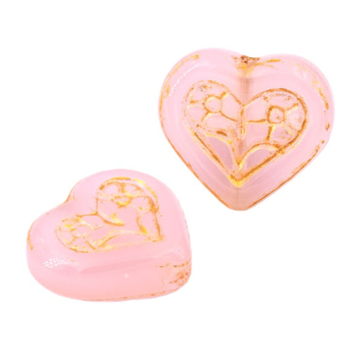 Heart beads Golden rose glass - 16x18mm - Hole: 1mm (2)