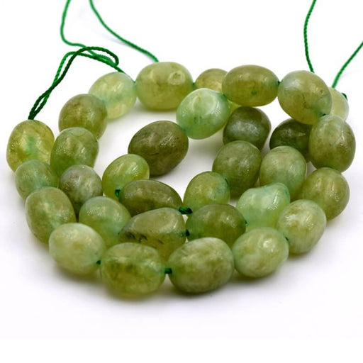 Oval tumbled olive green jade beads 10x12-14mm - Hole: 0.8mm (1 strand - 37cm)