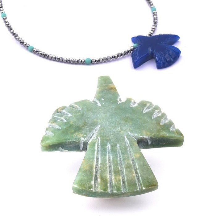 Green jade pendant bead bird eagle condor 25x25mm (1)