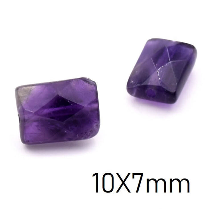 Faceted amethyst rectangle bead 10x7mm - Hole: 1mm (1)