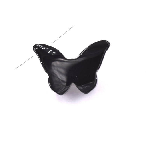 Black Agate Carved Butterfly Pendant 17x16.5mm - Hole: 1mm (1)