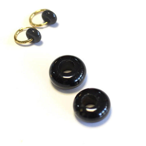 Black agate donut rondelle beads 10x4.5mm - Hole: 4mm (2)