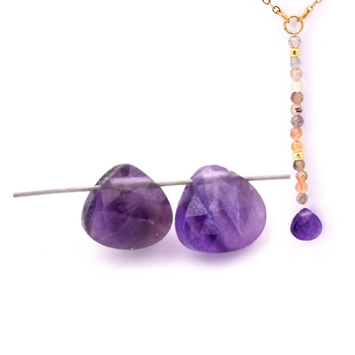 Faceted amethyst teardrop pendant - 6x6mm - Hole: 0.6mm (2)