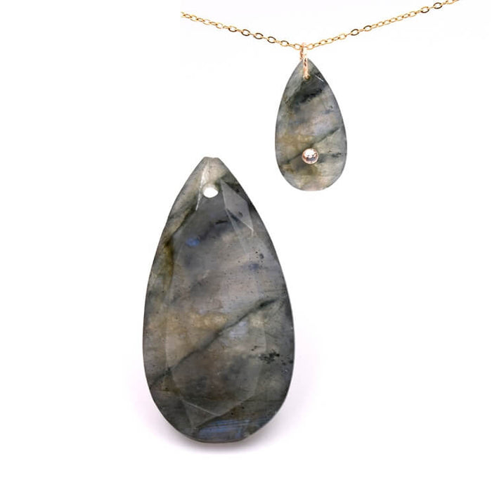 Teardrop pendant Faceted labradorite 13x25mm - Hole: 0.8mm (1)
