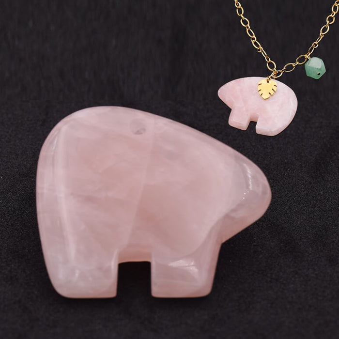 Rose quartz bear pendant 40x51mm - Hole: 2mm (1)