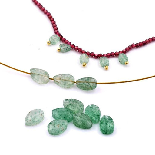 Green strawberry quartz faceted teardrop bead 6x4mm - Hole: 0.8mm (10)