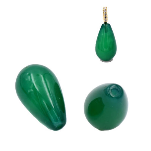 Semi-drilled green onyx teardrop bead 15x9mm - Hole: 1mm (1)