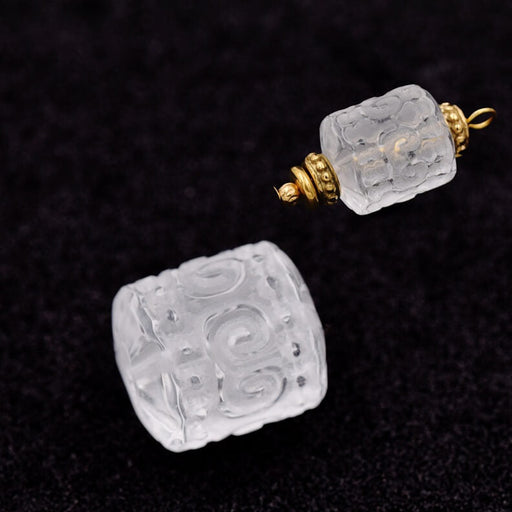 Engraved quartz crystal barrel tube bead 15x14mm - Hole: 1mm (1)