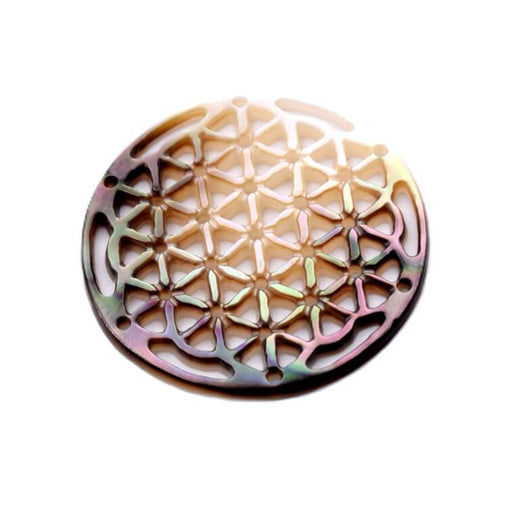 Round black shell flower of life pendant 29mm - Hole: 0.5mm (1)