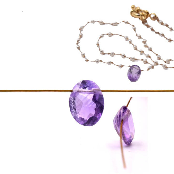 Oval faceted amethyst bead pendant- 8x6x4mm - Hole 0.4mm (1)