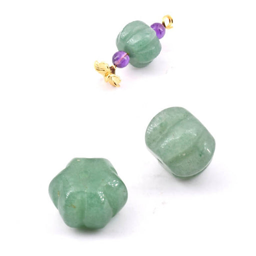 Carved pumpkin shape bead in Aventurine - 14x10mm - Hole 1mm (2)