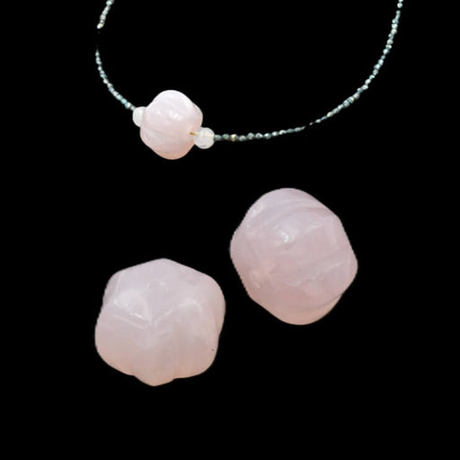 Carved pumpkin shape bead - rose quartz - 14x10mm - Hole 1mm (2)